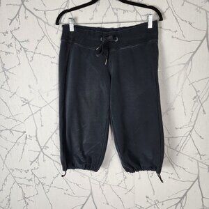 Lululemon Black French Terry Mid Rise Capri Pants w/ Cinchable Hems